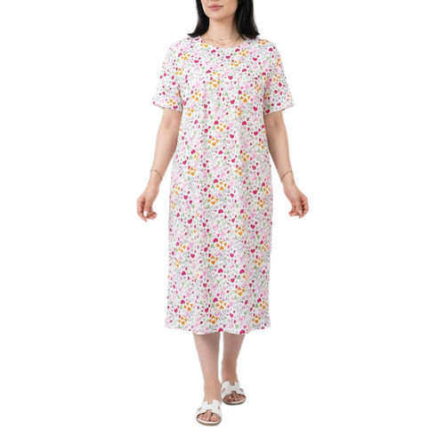 پیراهن ساحلی زنانه پارچه نخی تایلندی طرح فانتزی مدل آستین تیشرتی و قواره دار ، کد 3052