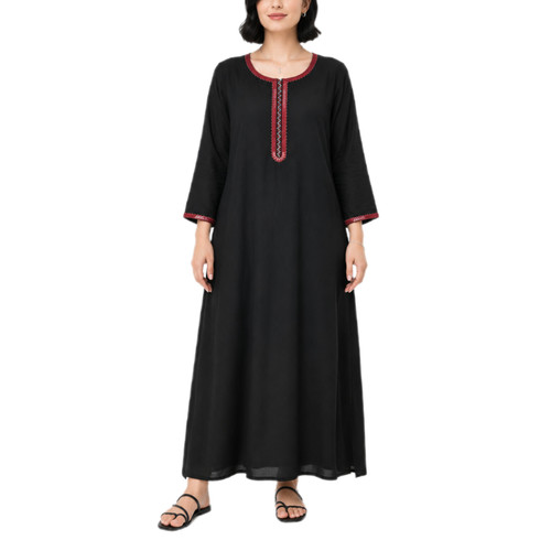 پیراهن ساحلی زنانه پارچه نخی مدل گلدوزی هندی مشکی کد ۴۰۱۲