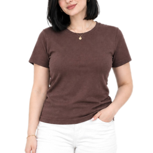تیشرت زنانه پارچه کبریتی برشکا مدل یقه گرد
