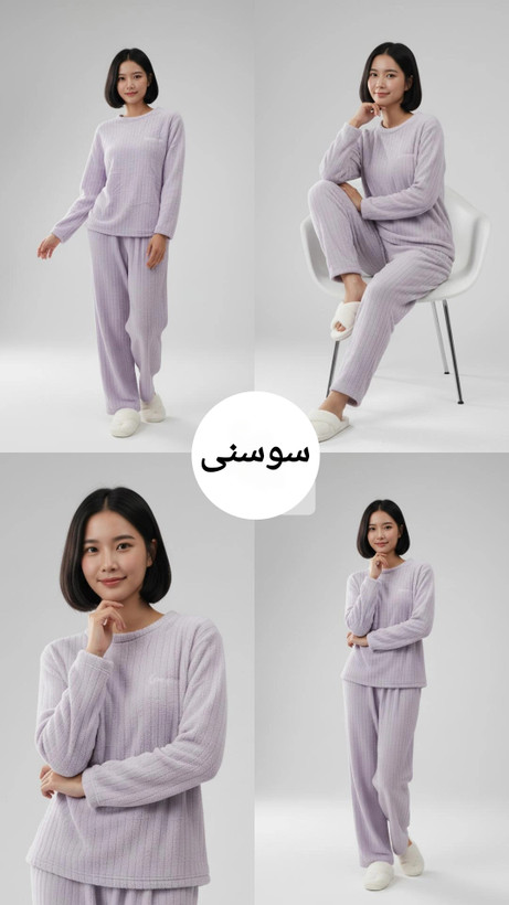 ست بلوز شلوار زنانه تدی حوله ای وارداتی مدل میله ای کد ۲۰۹۴